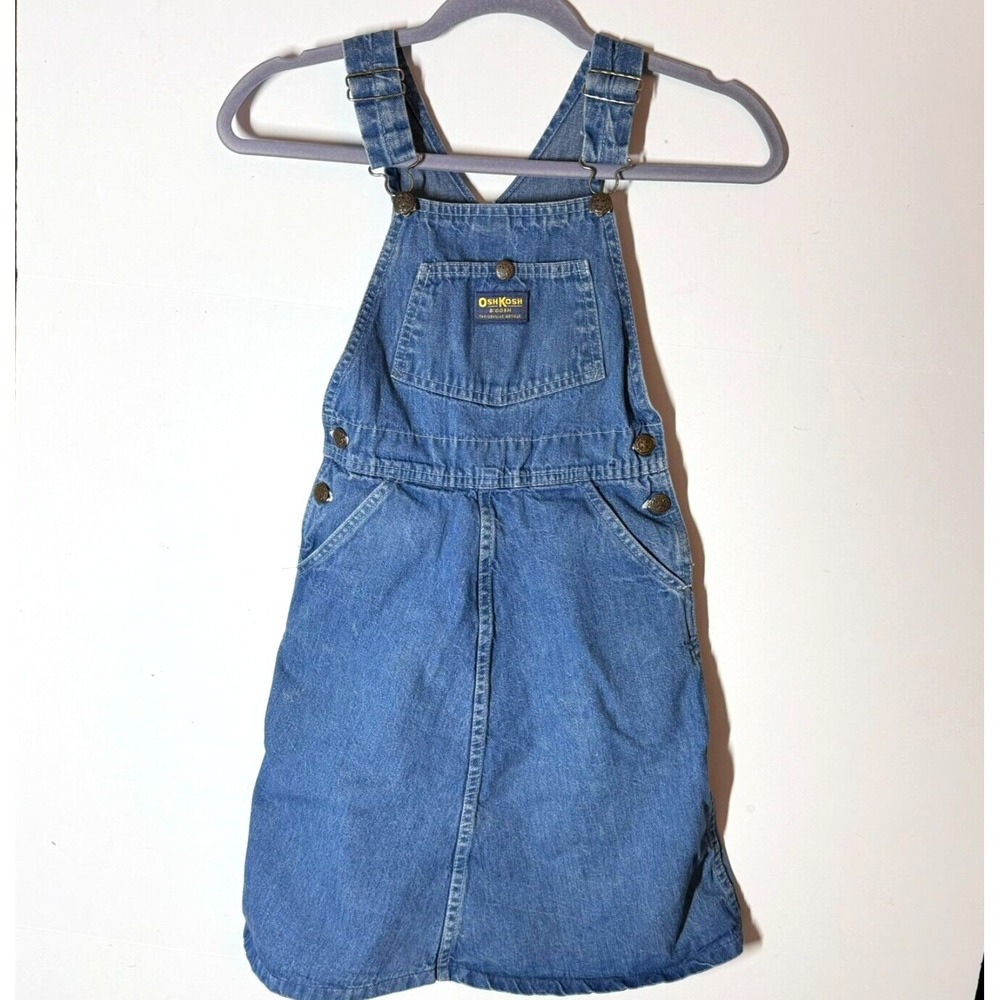 Vintage Osh Kosh Denim Jumper Dress Sz‎ 6 READ Bib Overall Made USA 31" Long